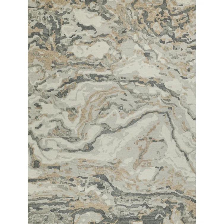 Ivory and Gray Hand Tufted Wool Abstract Area Rug 9' x 12'