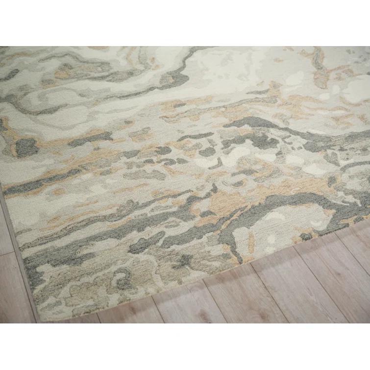 Ivory and Gray Hand Tufted Wool Abstract Area Rug 9' x 12'