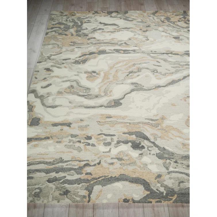 Ivory and Gray Hand Tufted Wool Abstract Area Rug 9' x 12'