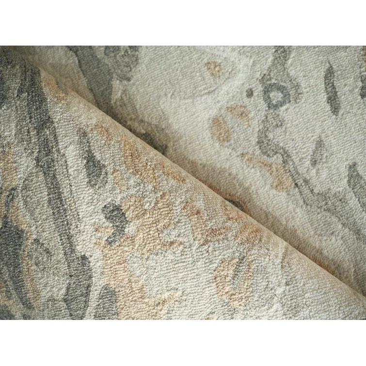 Ivory and Gray Hand Tufted Wool Abstract Area Rug 9' x 12'