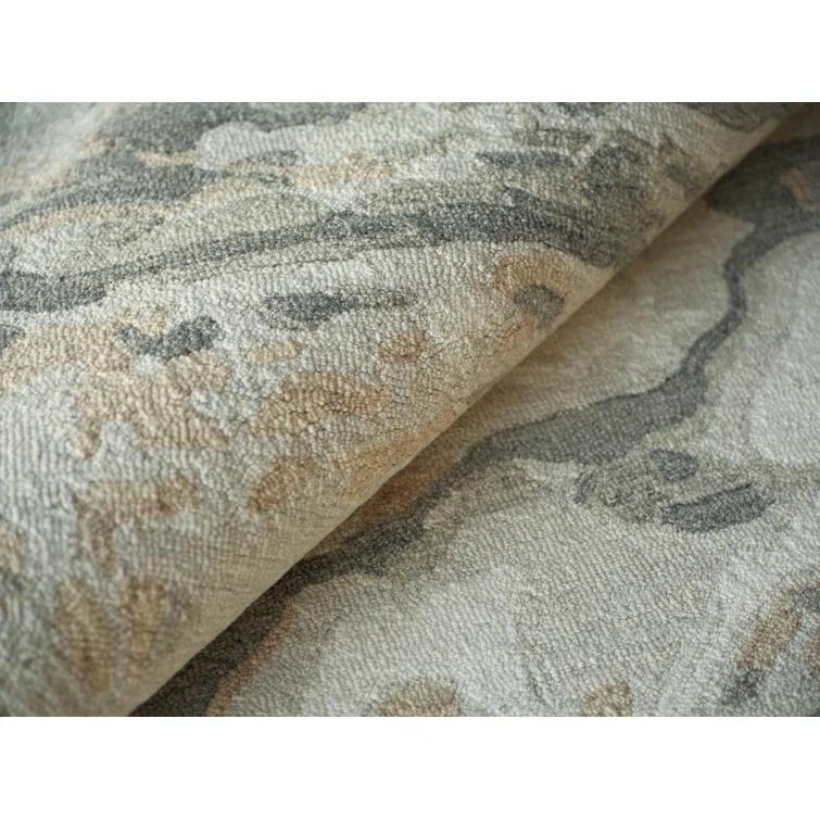 Ivory and Gray Hand Tufted Wool Abstract Area Rug 9' x 12'