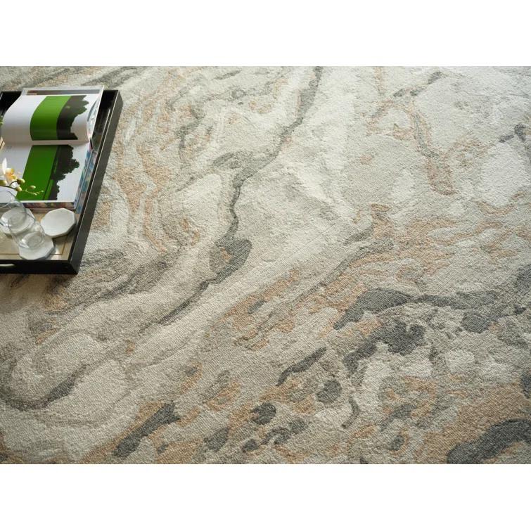 Ivory and Gray Hand Tufted Wool Abstract Area Rug 9' x 12'