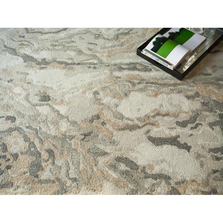 Ivory and Gray Hand Tufted Wool Abstract Area Rug 9' x 12'
