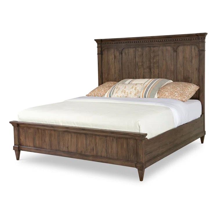 King Size Dark Brown Wood Frame Panel Bed with Headboard