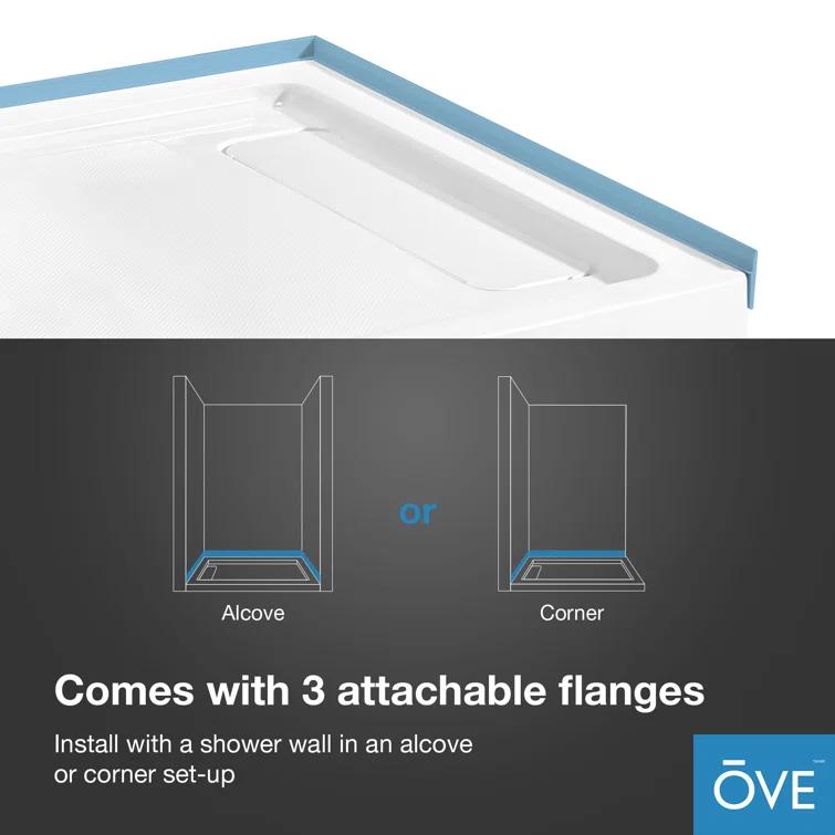 OVE Decors 48" x 36" Rectangle Shower Base Pan, White Acrylic, Hidden Side Drain, Reversible Design