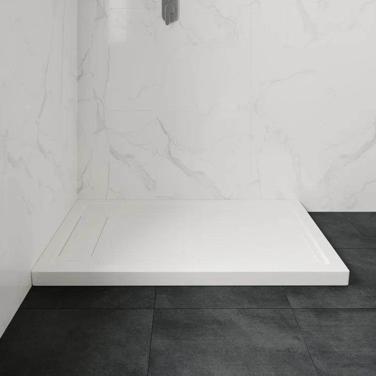 OVE Decors 60" x 34" Rectangle Shower Base Pan, White Acrylic, Hidden Side Drain, Reversible Design