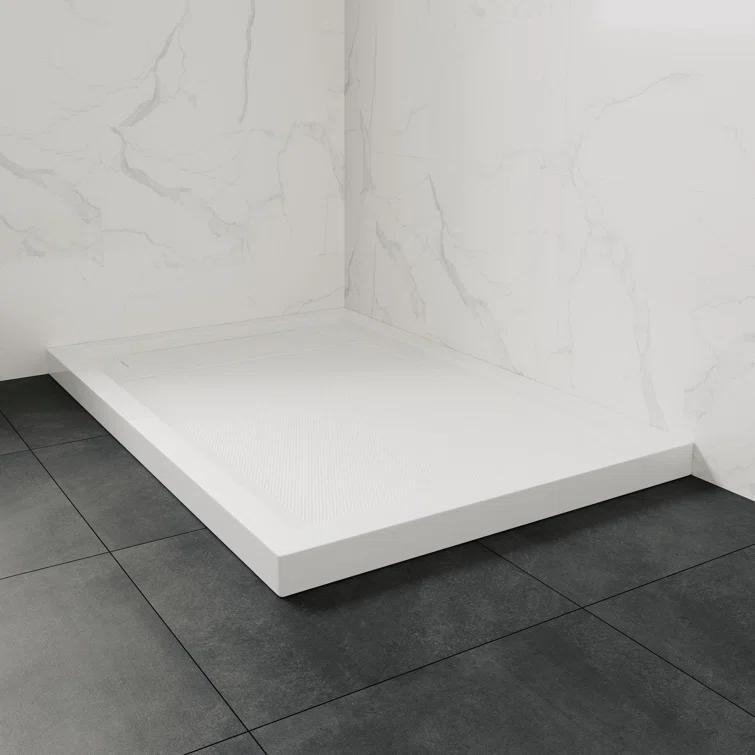 OVE Decors 60" x 34" Rectangle Shower Base Pan, White Acrylic, Hidden Side Drain, Reversible Design