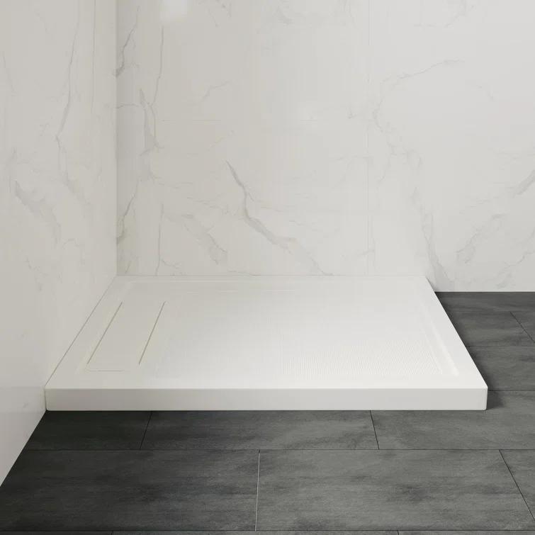 OVE Decors 48" x 36" Rectangle Shower Base Pan, White Acrylic, Hidden Side Drain, Reversible Design