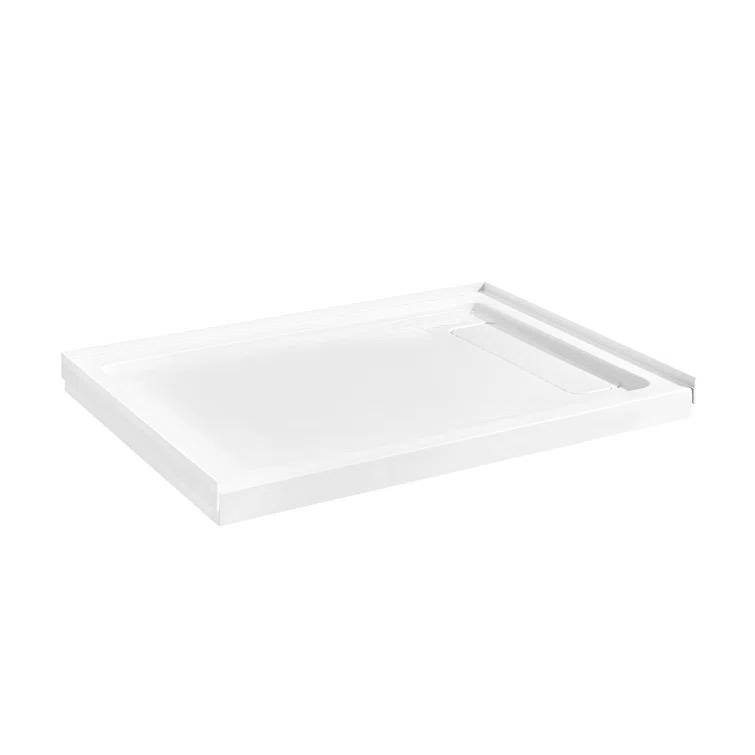 OVE Decors 48" x 36" Rectangle Shower Base Pan, White Acrylic, Hidden Side Drain, Reversible Design
