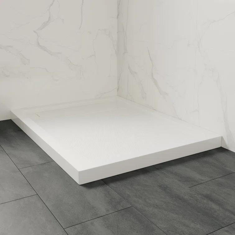 OVE Decors 48" x 36" Rectangle Shower Base Pan, White Acrylic, Hidden Side Drain, Reversible Design