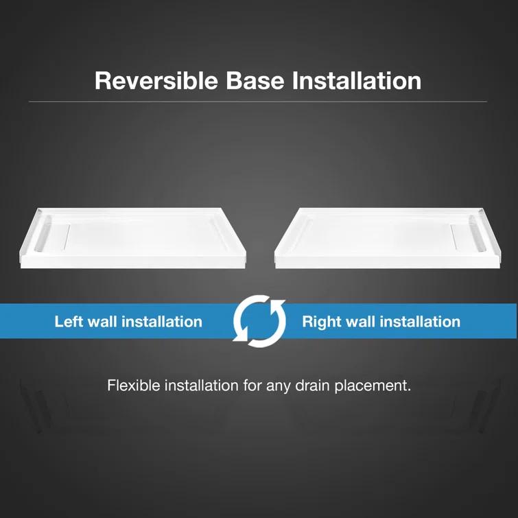 OVE Decors 48" x 36" Rectangle Shower Base Pan, White Acrylic, Hidden Side Drain, Reversible Design
