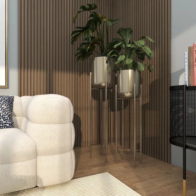 CosmoLiving by Cosmopolitan 2 - Piece Silver Metal Tall Indoor Outdoor Dome Indoor Outdoor Planter with Removable Stand Set