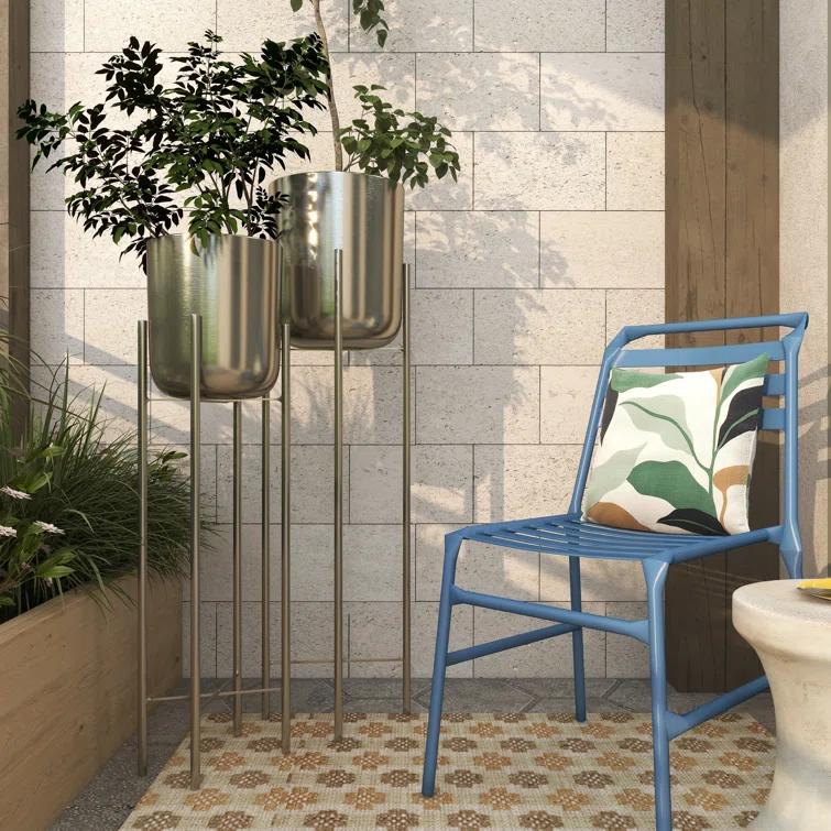 CosmoLiving by Cosmopolitan 2 - Piece Silver Metal Tall Indoor Outdoor Dome Indoor Outdoor Planter with Removable Stand Set