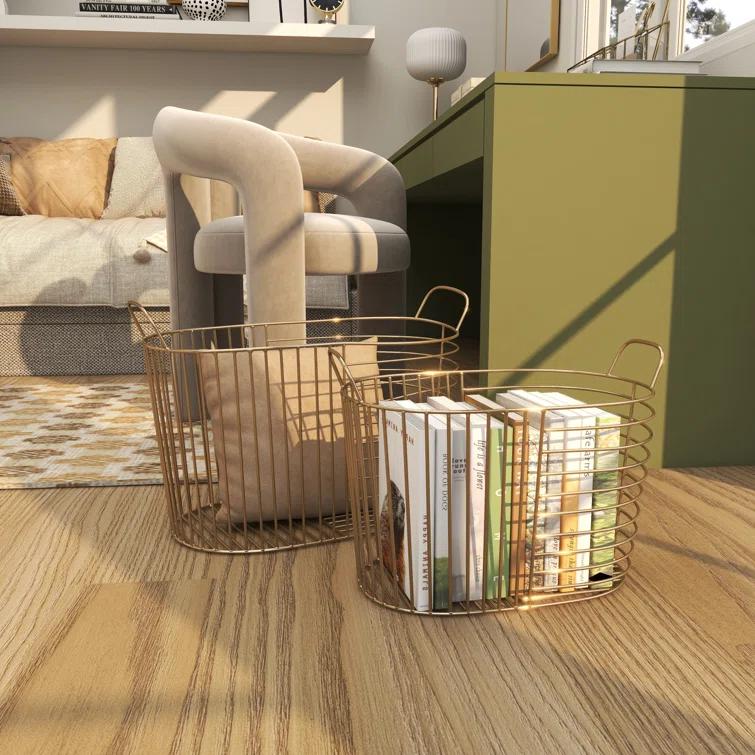 Abbie Metal Basket With Handles - Set of 2
