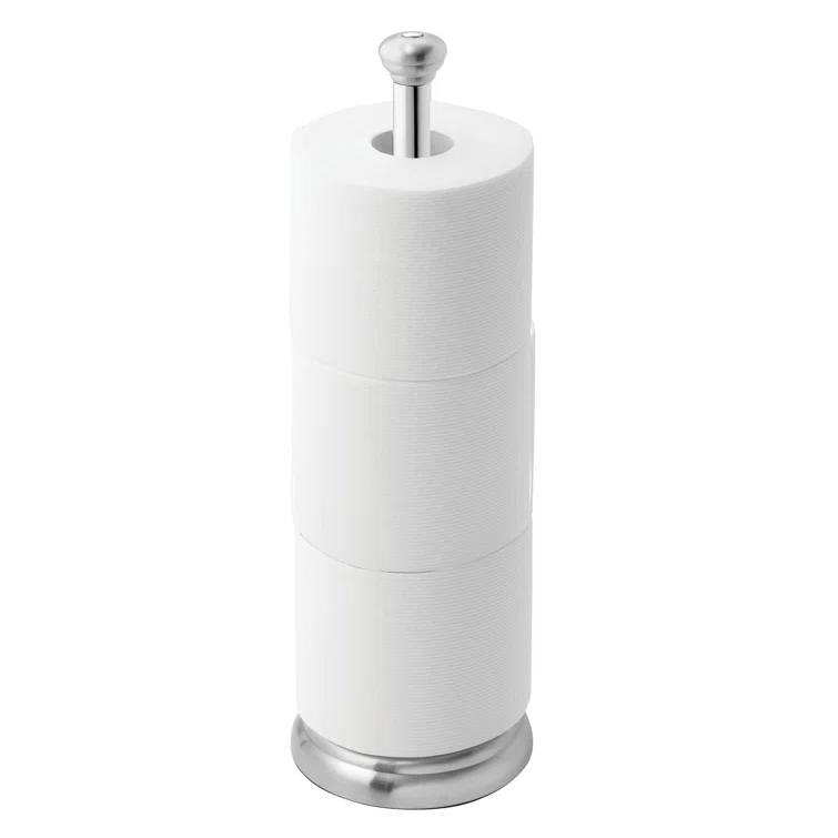 iDesign York Metal Toilet Tissue Roll Reserve, Brushed Stainless Steel and Chrome