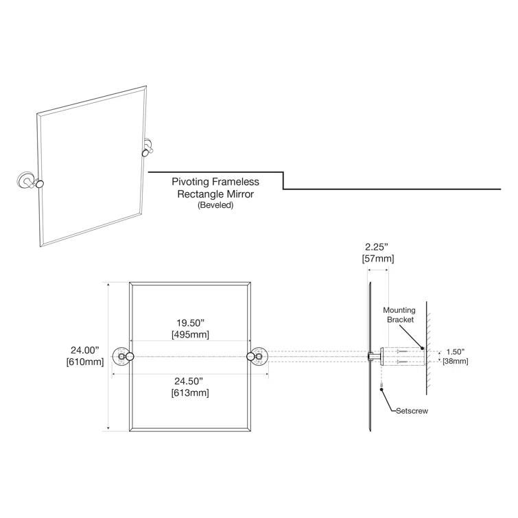 Designer II Frameless Rectangle Bathroom Vanity Mirror | Pivoting (Tilts) and Beveled Mirror
