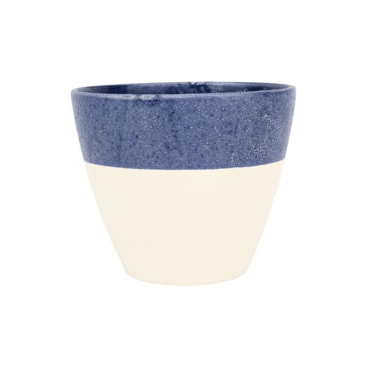 Handmade Beige and Cobalt Terra Bianca Planter, 9.5"