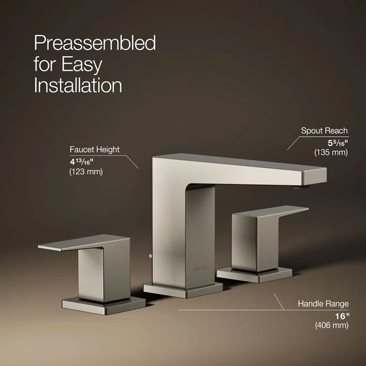 Kohler Honesty Widespread Bathroom Faucet with Pop-Up Drain Assembly, 3-Hole 2-Handle Bathroom Sink Faucet, 1.2 gpm