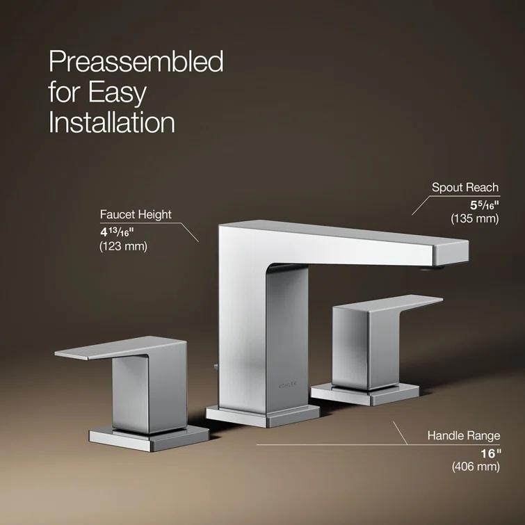 Kohler Honesty Widespread Bathroom Faucet with Pop-Up Drain Assembly, 3-Hole 2-Handle Bathroom Sink Faucet, 1.2 gpm