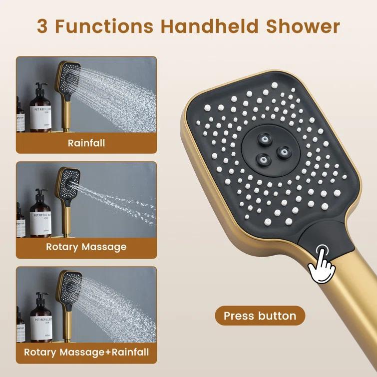 Wall Mounted Dual Shower Head Thermostatic Rainfall Shower System with 3 Body Jets and Storage Shelf