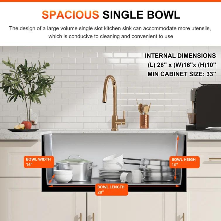 Blenzia 30 Inch Undermount Kitchen Sink 16 Gauge Stainless Steel Single Bowl Handmade Sink 30" X 18" X 10"