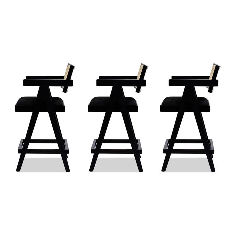 Coulten 25.5" Modern Webbing Back Bar Stool With Arms, Set Of 3, Ebony Black Boucle