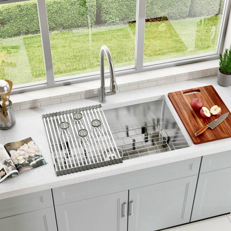 Blenzia 30 Inch Undermount Kitchen Sink 16 Gauge Stainless Steel Single Bowl Handmade Sink 30" X 18" X 10"