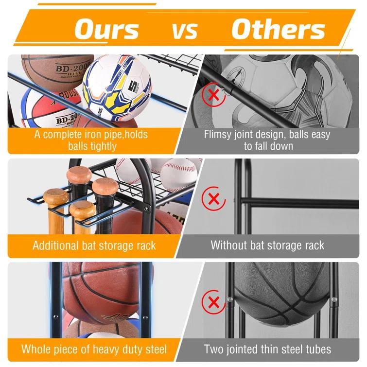 4-Layer Sports Equipment Storage Rack With Baseball Bat Holder, 3 Hooks, And Portable Design For Garage, Home, Gym, School