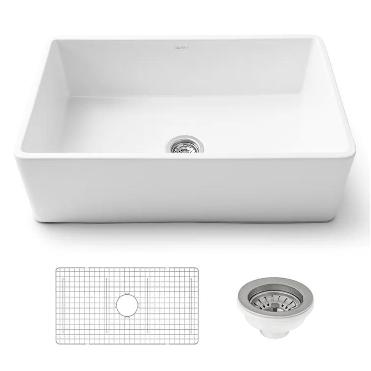 Ruvati 33 inch Fireclay Farmhouse Apron-Front Kitchen Sink Reversible