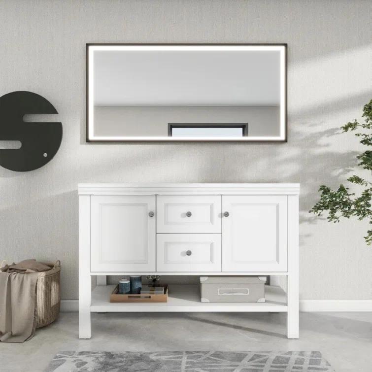 48" Double Sink Bathroom Vanity Base Only with Drawers and Shelves, Sink Not Included