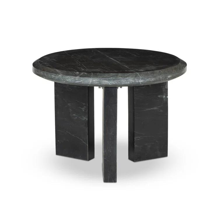 Small Round Black Marble Nesting Coffee Table with Storage