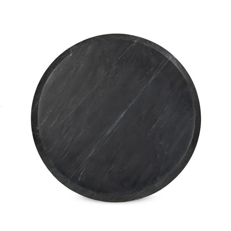 Small Round Black Marble Nesting Coffee Table with Storage