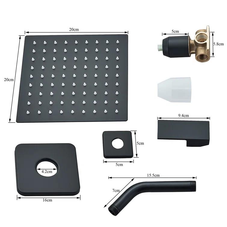 Matte Black Shower Faucet Set Bathroom Rain Shower System 8in Shower Head Combo