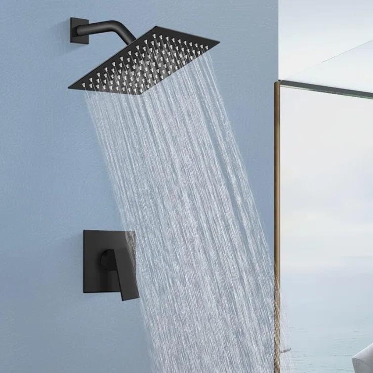 Matte Black Shower Faucet Set Bathroom Rain Shower System 8in Shower Head Combo