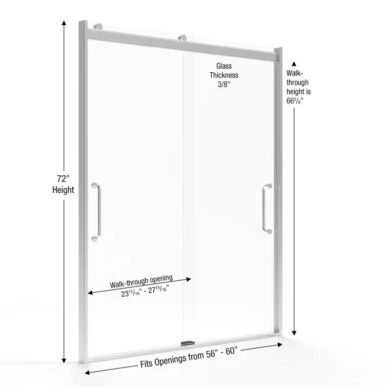 Arelo 56" - 60" W x 72" H Semi-Frameless Shower Door