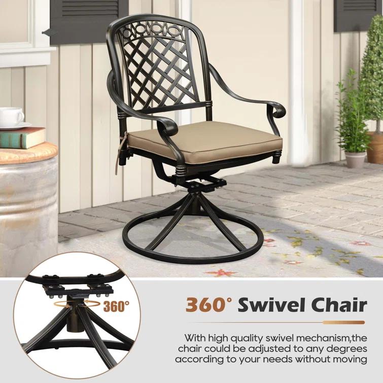 Outdoor Metal Swivel Dining Chairs Set Of 6, Outdoor Dining Rocker Chair With Cushion, Patio Dining Chair Patio Furniture For Garden, Backyard, Bistro