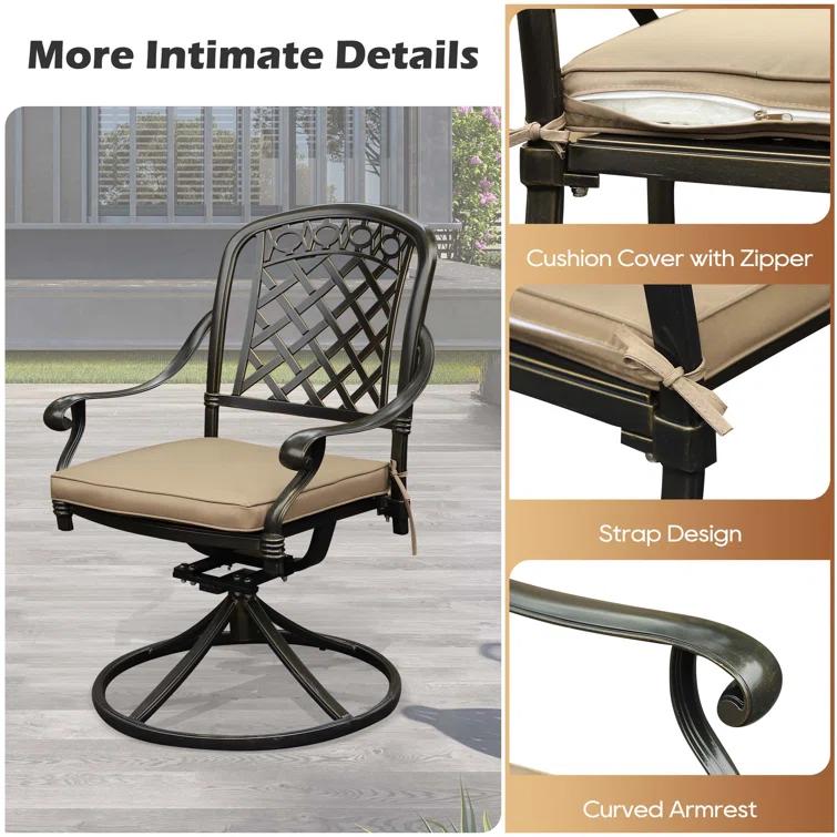 Outdoor Metal Swivel Dining Chairs Set Of 6, Outdoor Dining Rocker Chair With Cushion, Patio Dining Chair Patio Furniture For Garden, Backyard, Bistro