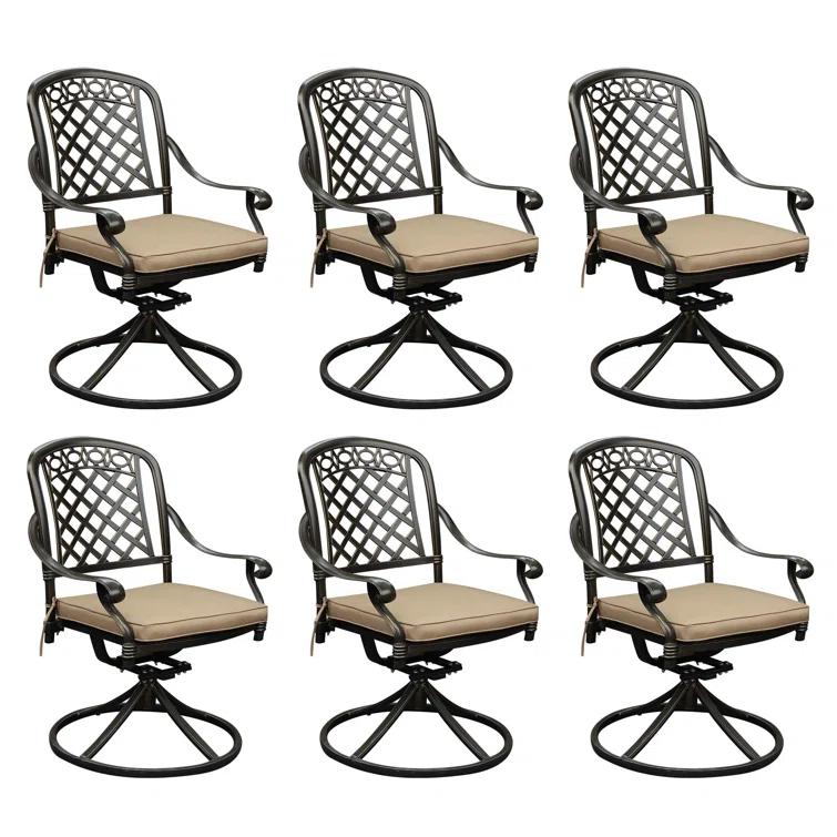 Outdoor Metal Swivel Dining Chairs Set Of 6, Outdoor Dining Rocker Chair With Cushion, Patio Dining Chair Patio Furniture For Garden, Backyard, Bistro