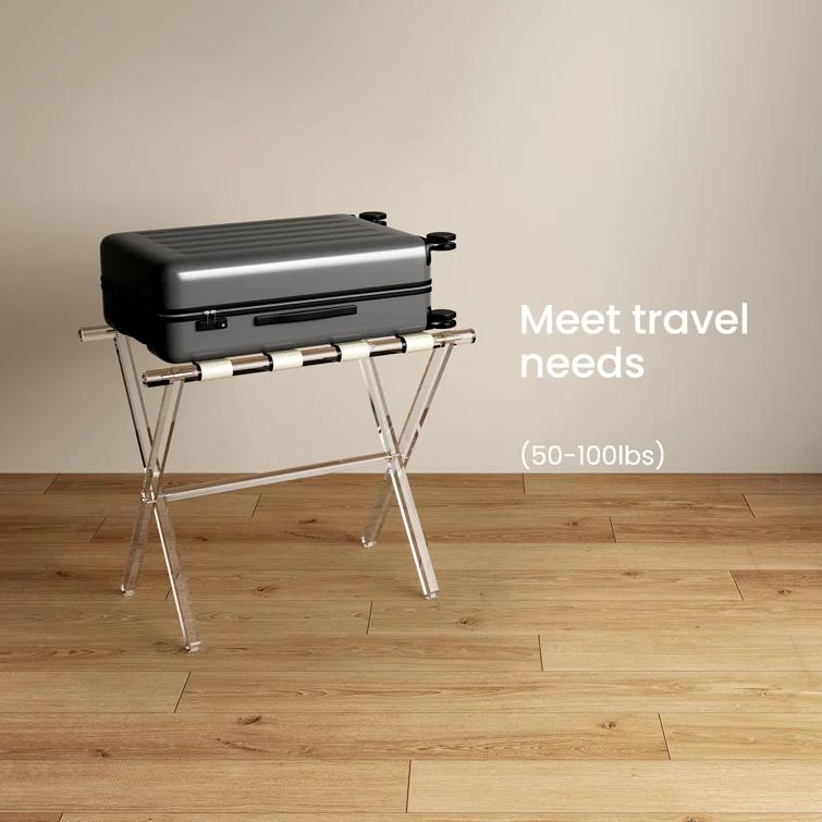 IFBECT Acrylic Luggage Rack with Beige Leather Straps