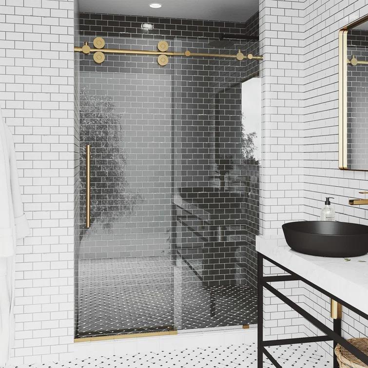 Elan 52-56" W x 74" H Sliding Frameless Shower Door with 3/8" Clear Glass