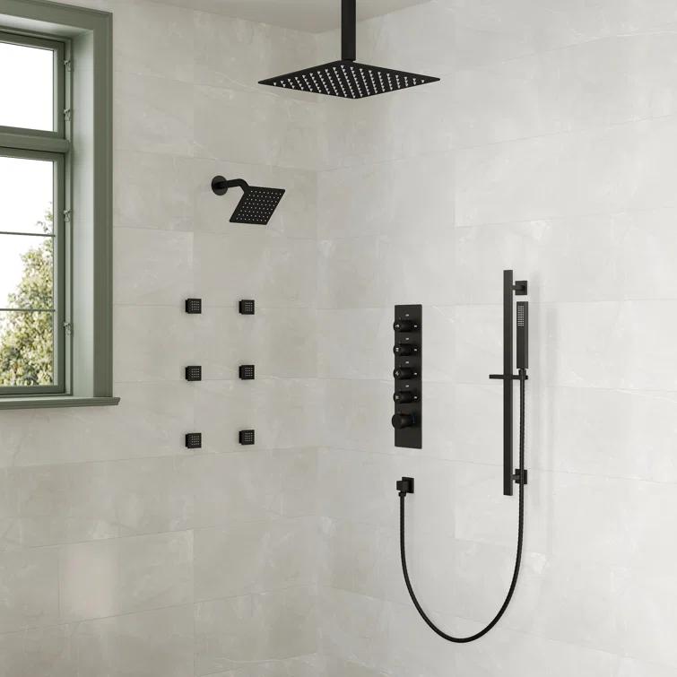 DualJetSpa 15-Spray Patterns 16" & 6" Dual Shower Head, Shower FaucetSystem with Thermostatic Rough-in Valve and Body Jets