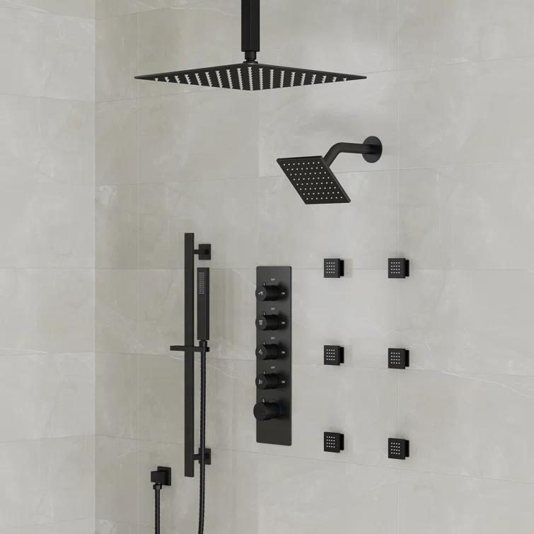 DualJetSpa 15-Spray Patterns 16" & 6" Dual Shower Head, Shower FaucetSystem with Thermostatic Rough-in Valve and Body Jets