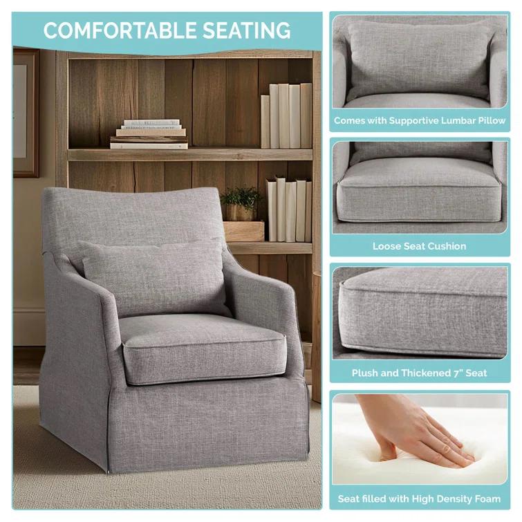 Martha Stewart London 360°Swivel Armchair with Lumbar Pillow