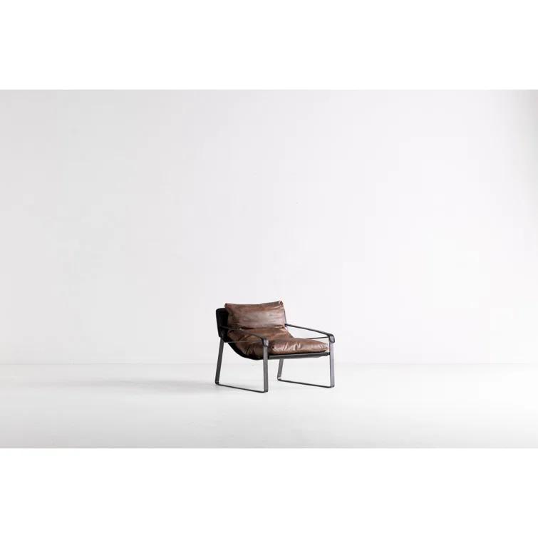 Cappuccino Genuine Leather Accent Chair with Metal Frame