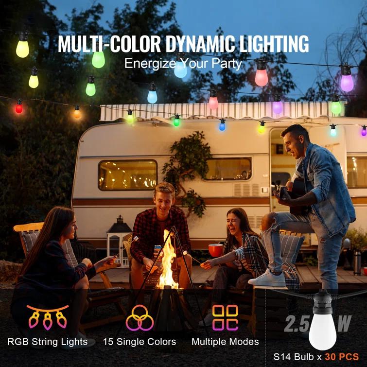 Stellweilan Tessberg 100FT RGB Outdoor String Lights Waterproof Patio Lights with APP Control