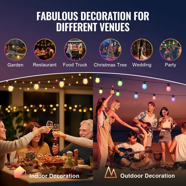 Stellweilan Tessberg 100FT RGB Outdoor String Lights Waterproof Patio Lights with APP Control