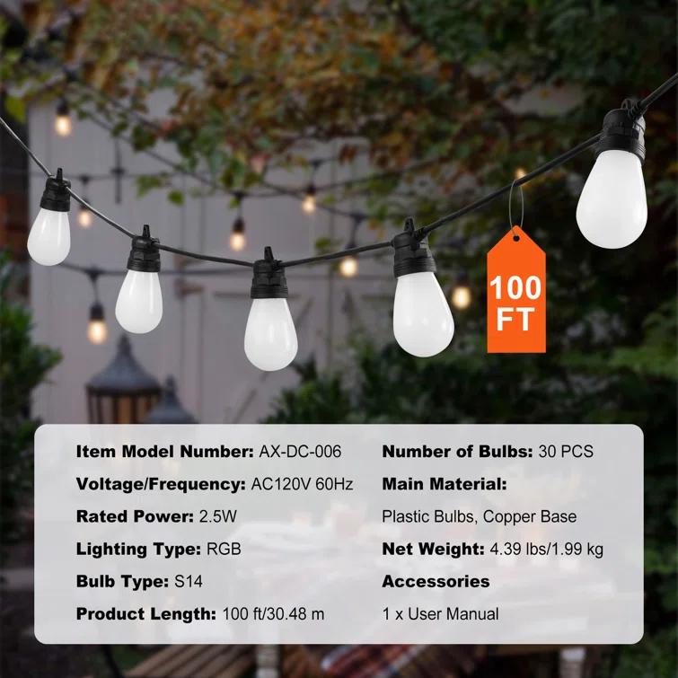 Stellweilan Tessberg 100FT RGB Outdoor String Lights Waterproof Patio Lights with APP Control