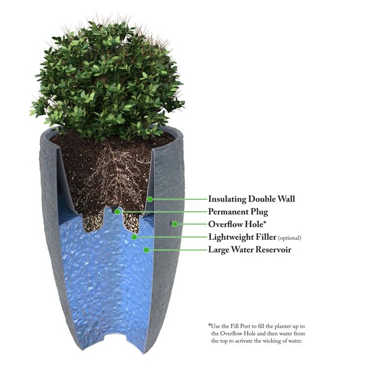 Algreen Products 87313 Athena 28.5" Self Watering Level Indicator Indoor Outdoor Plastic Planter with Overflow Drain, Brown
