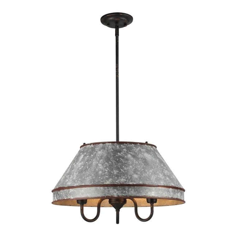Emmalea 3-Light Pendant in Antique Black Iron with Galvanized Steel