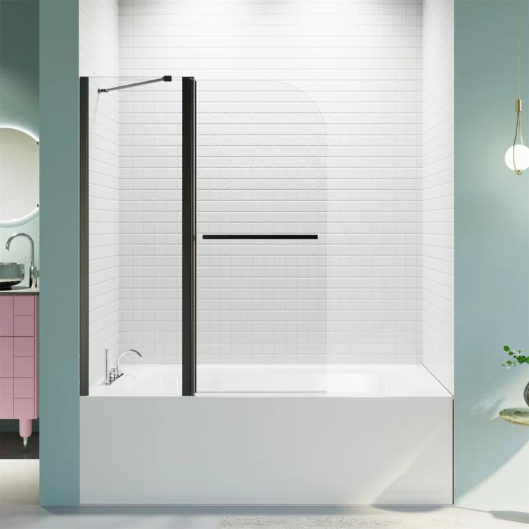 KUNMINGZHUHE 43 In. W * 58 In. H Frameless Folding Shower Doors For Bathtub, 1/4" (6Mm) Thick SGCC Tempered Glass Door, Bathroom Pivot Tub Glass Door ZH2745-W1552P173134